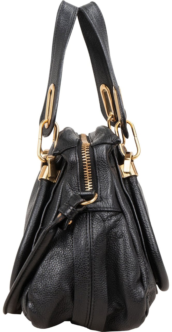 Chloé Grained Leather Paraty Shoulder Handbag Zwart