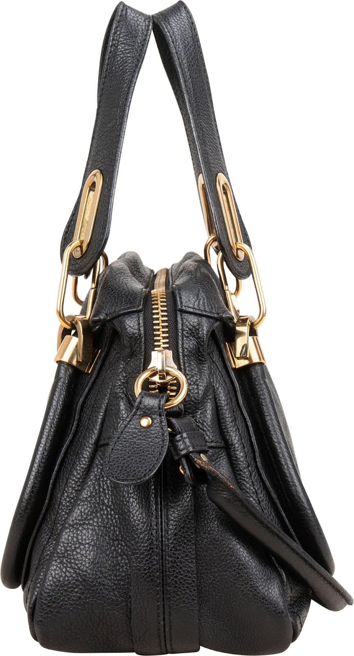 Chloé Grained Leather Paraty Shoulder Handbag Zwart