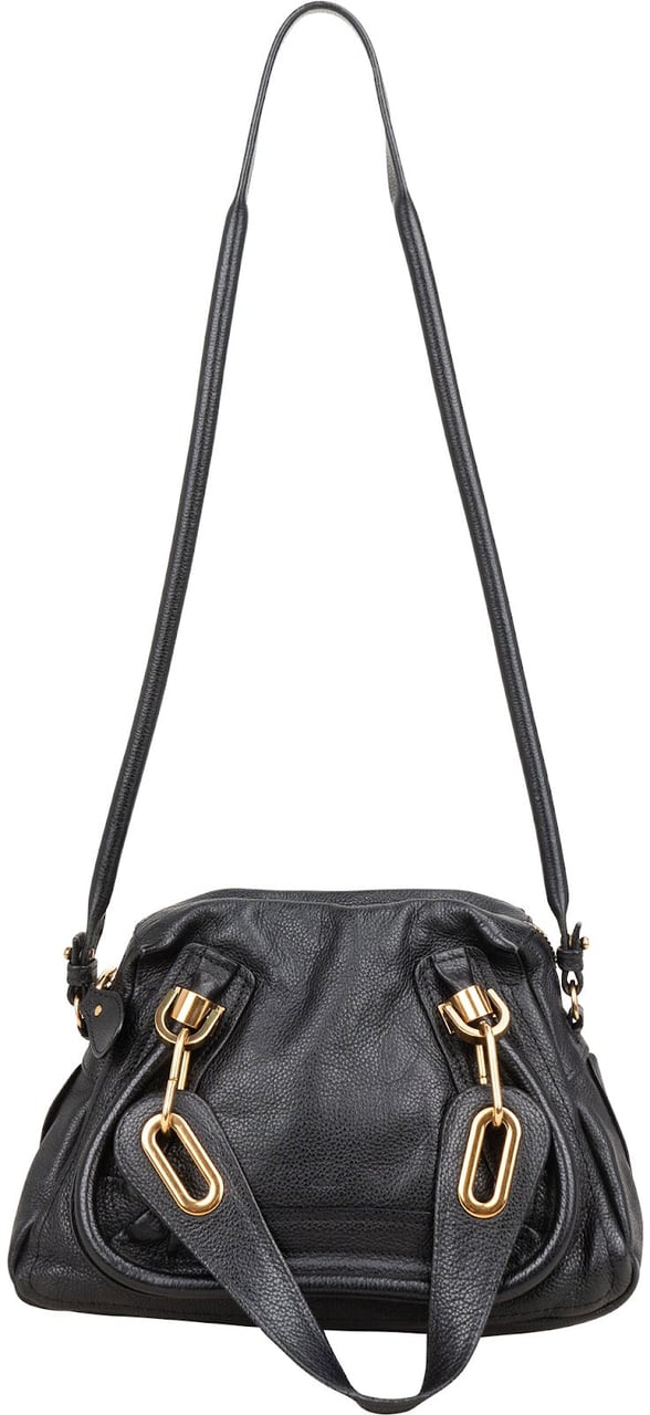 Chloé Grained Leather Paraty Shoulder Handbag Zwart