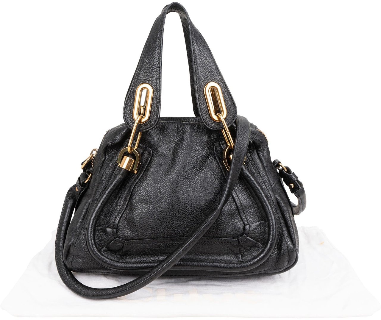 Chloé Grained Leather Paraty Shoulder Handbag Zwart