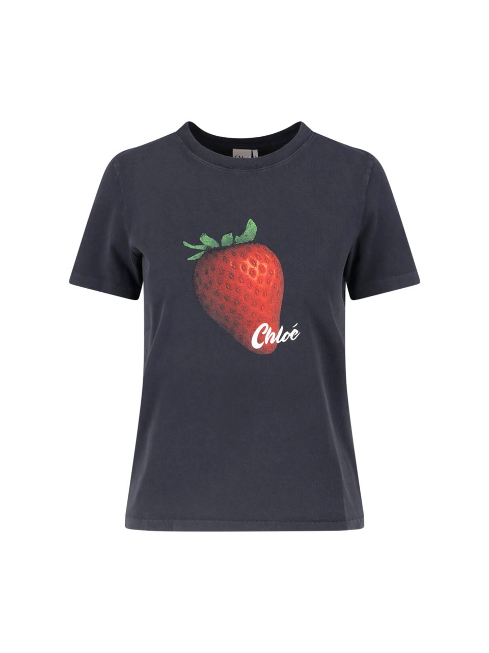 Chloé Cropped T-Shirt with Strawberry Graphic Zwart