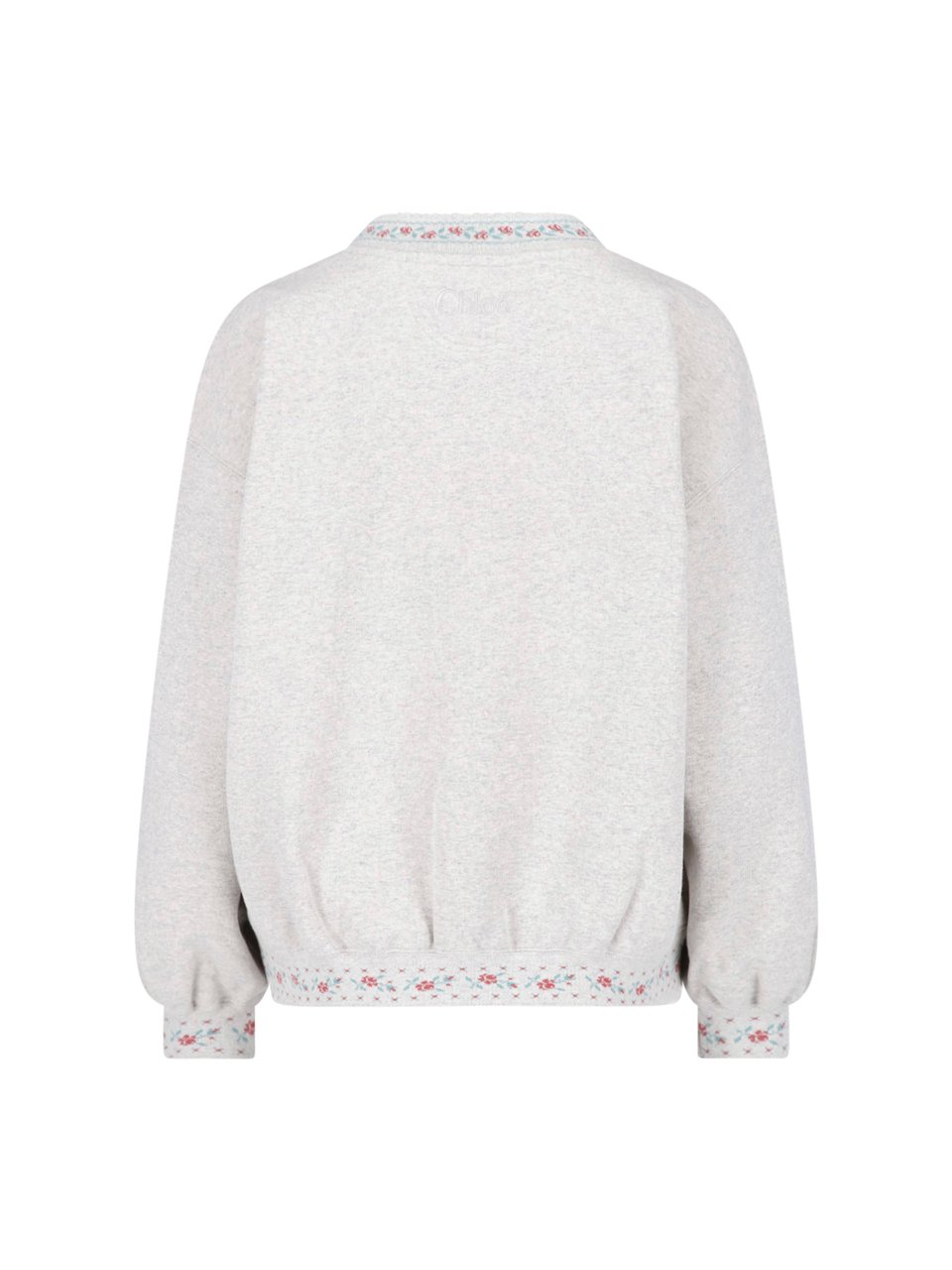 Chloé Light Grey Cotton Sweatshirt With Floral Embroidery Grijs