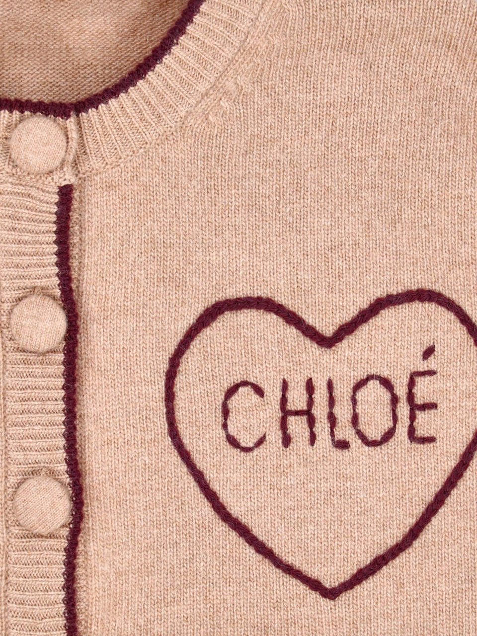 Chloé Button-Down Brown Wool And Cashmere Cardigan With Intarsia Logo Bruin