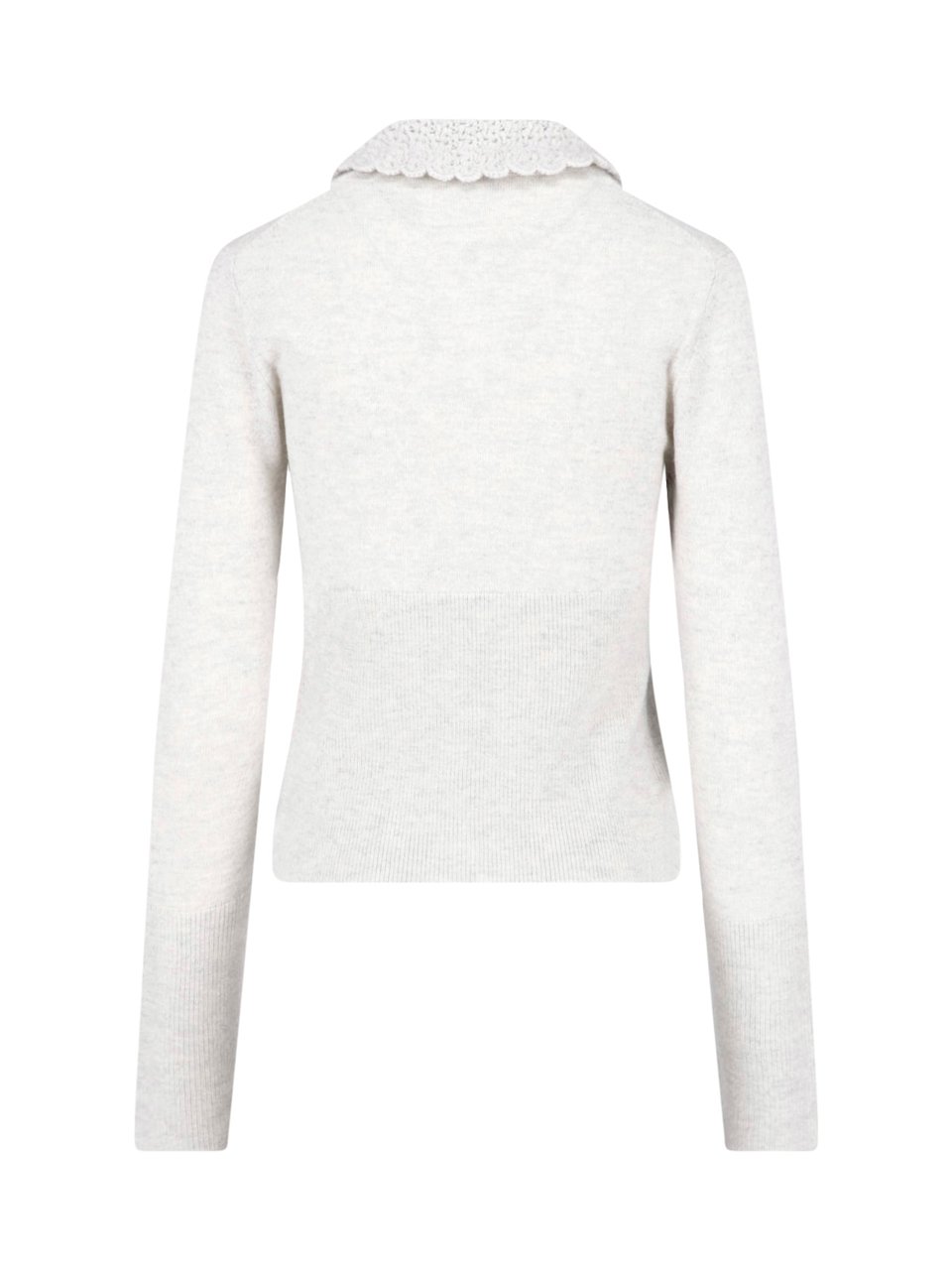 Chloé Grey Wool Cardigan With Crochet Collar And Button Closure Grijs