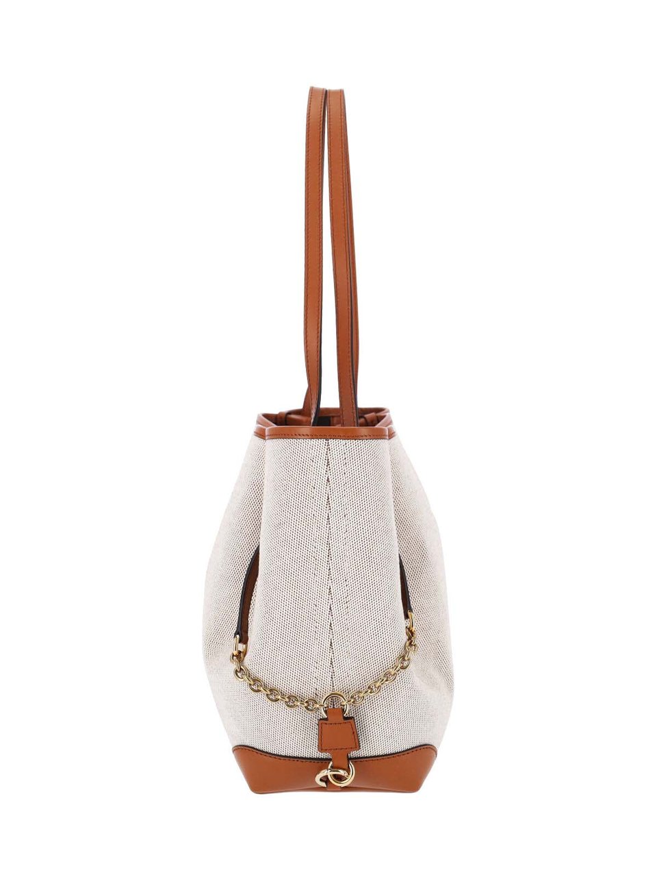 Chloé Textured Fabric Tote Bag with Leather Trim Neutraal