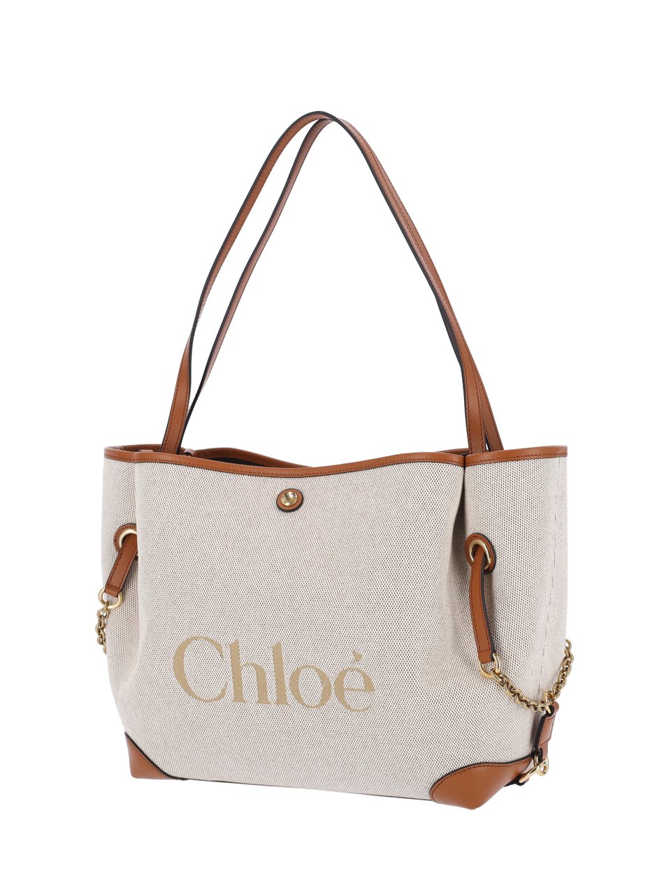 Chloé Textured Fabric Tote Bag with Leather Trim Neutraal