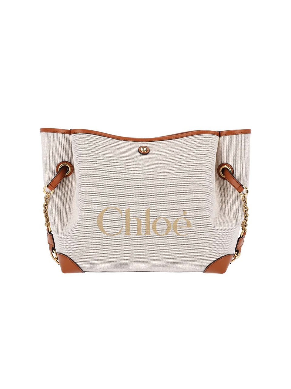 Chloé Textured Fabric Tote Bag with Leather Trim Neutraal