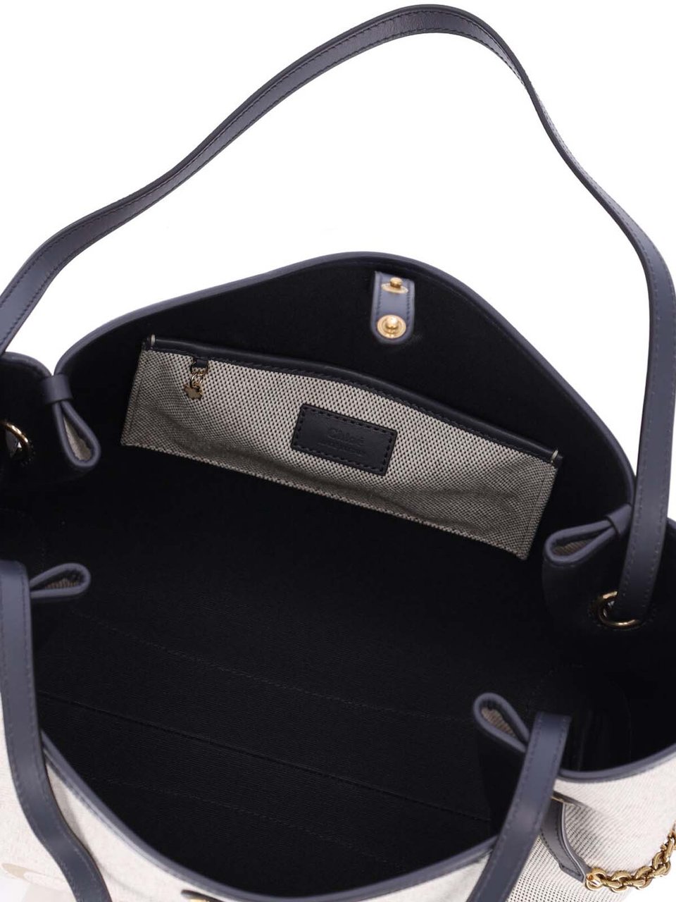 Chloé Textured Fabric Tote Bag with Leather Trim Neutraal