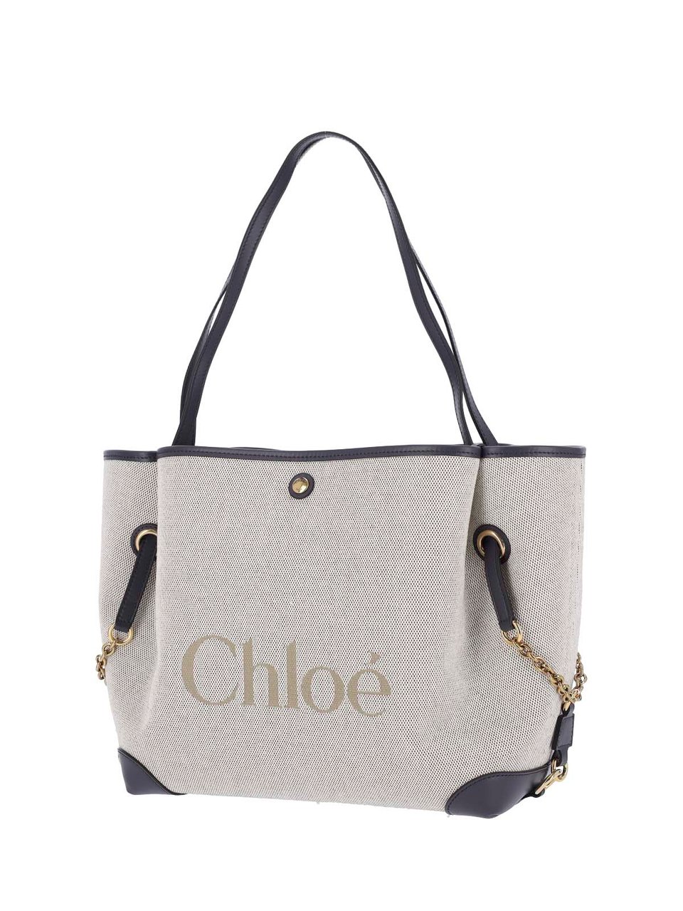 Chloé Textured Fabric Tote Bag with Leather Trim Neutraal