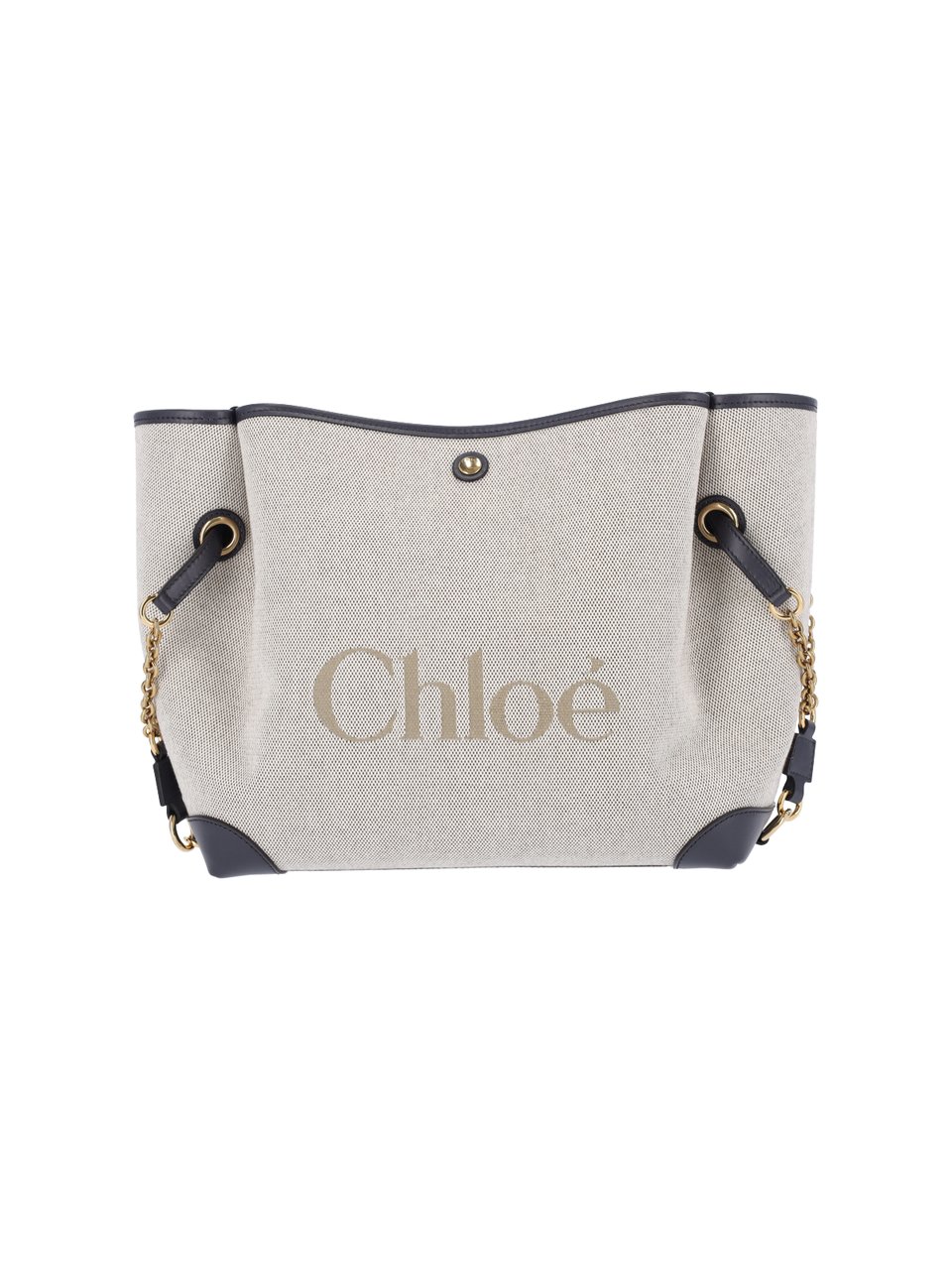 Chloé Textured Fabric Tote Bag with Leather Trim Neutraal