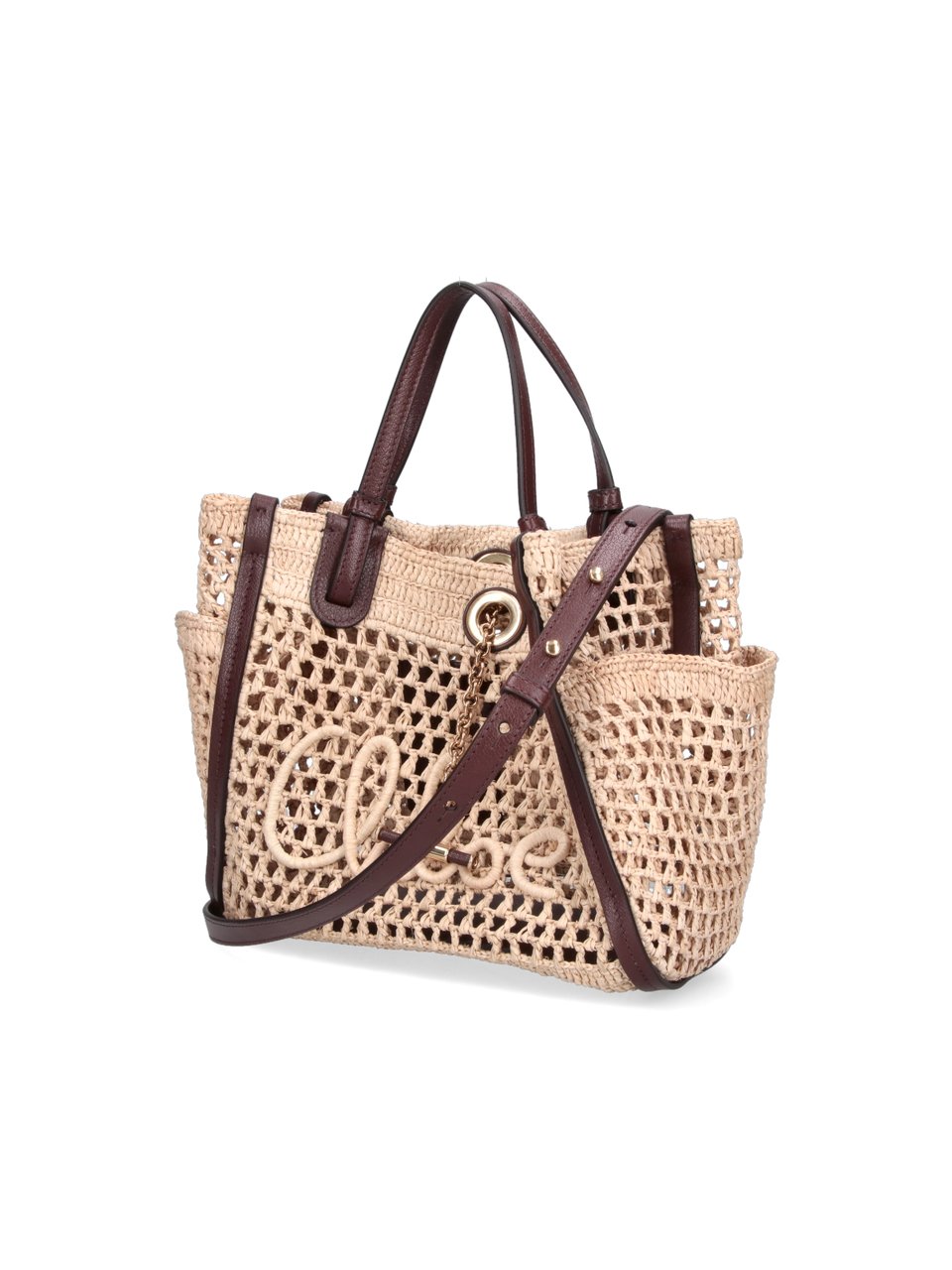 Chloé Open-weave Crochet Handbag with Leather Accents Neutraal