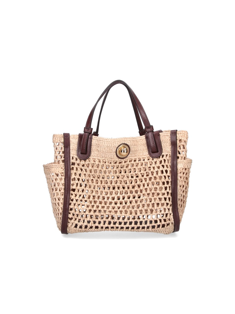 Chloé Open-weave Crochet Handbag with Leather Accents Neutraal