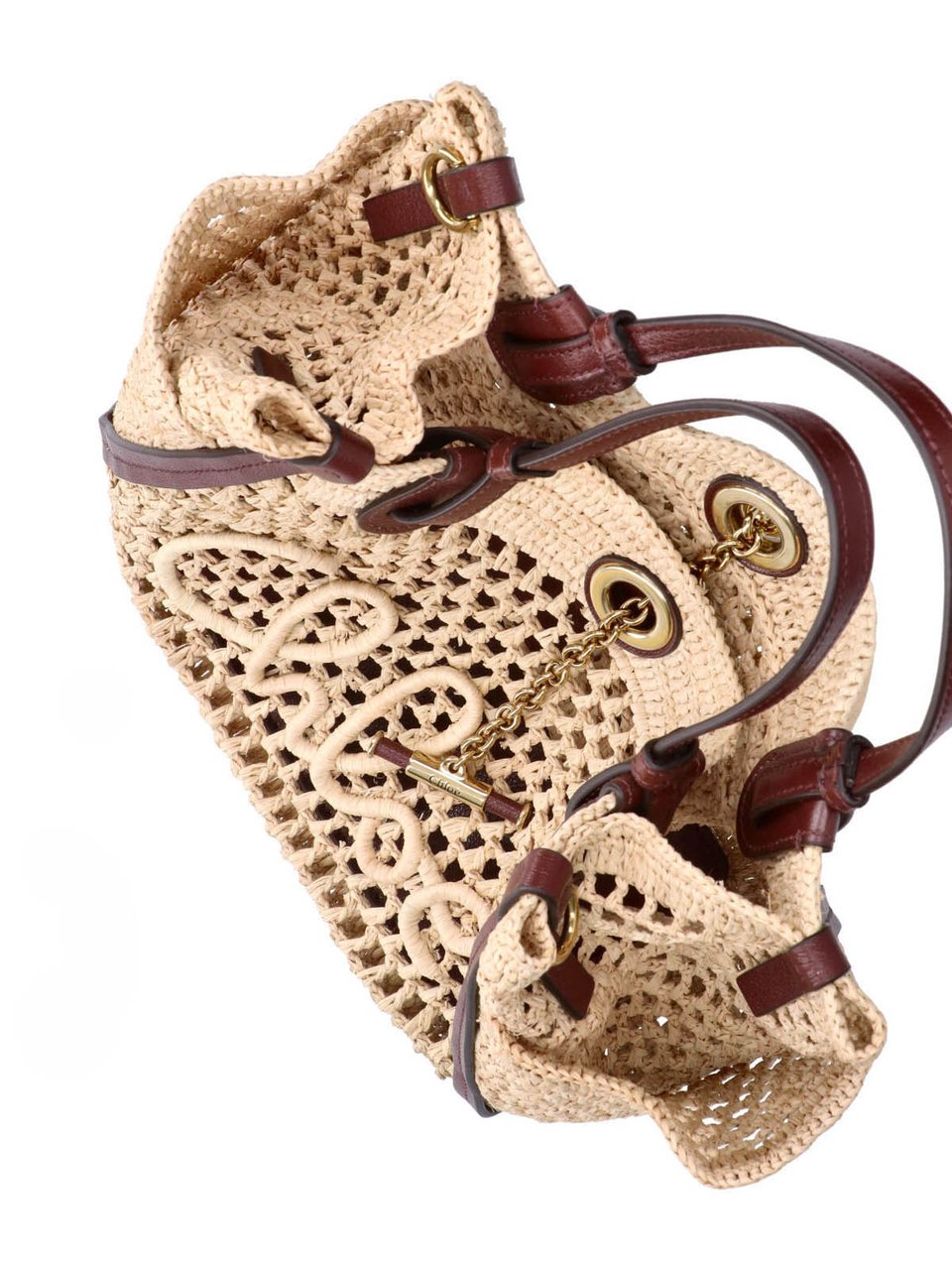 Chloé Open-weave Crochet Handbag with Leather Accents Neutraal