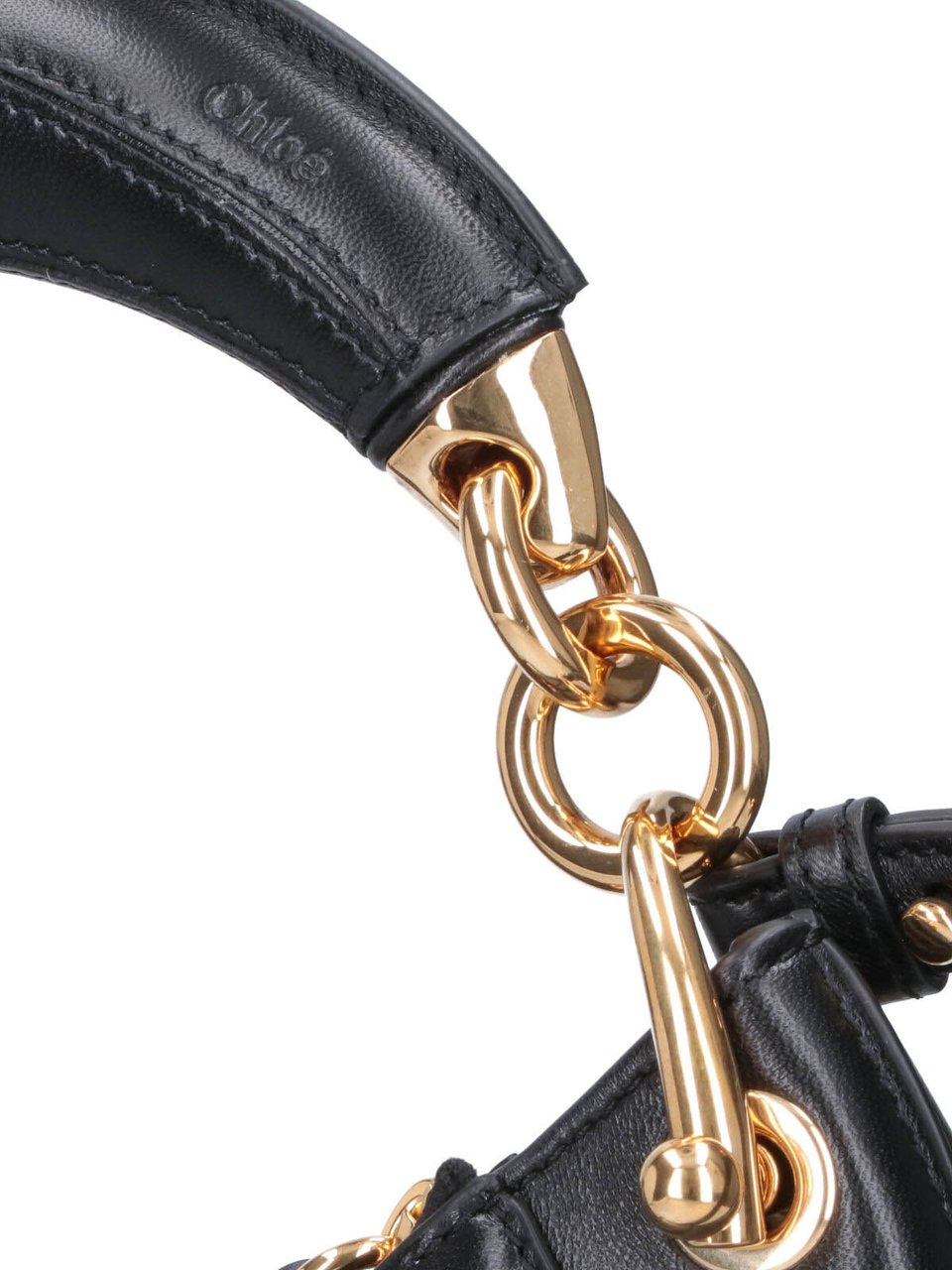 Chloé Crescent-Shaped Black Leather Bag with Gold Accents Zwart