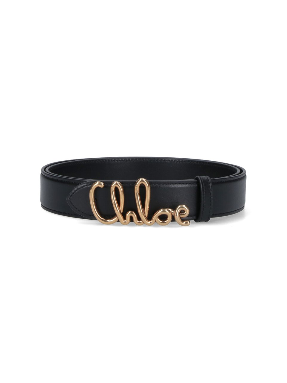 Chloé Black Iconic Leather Logo Belt Zwart