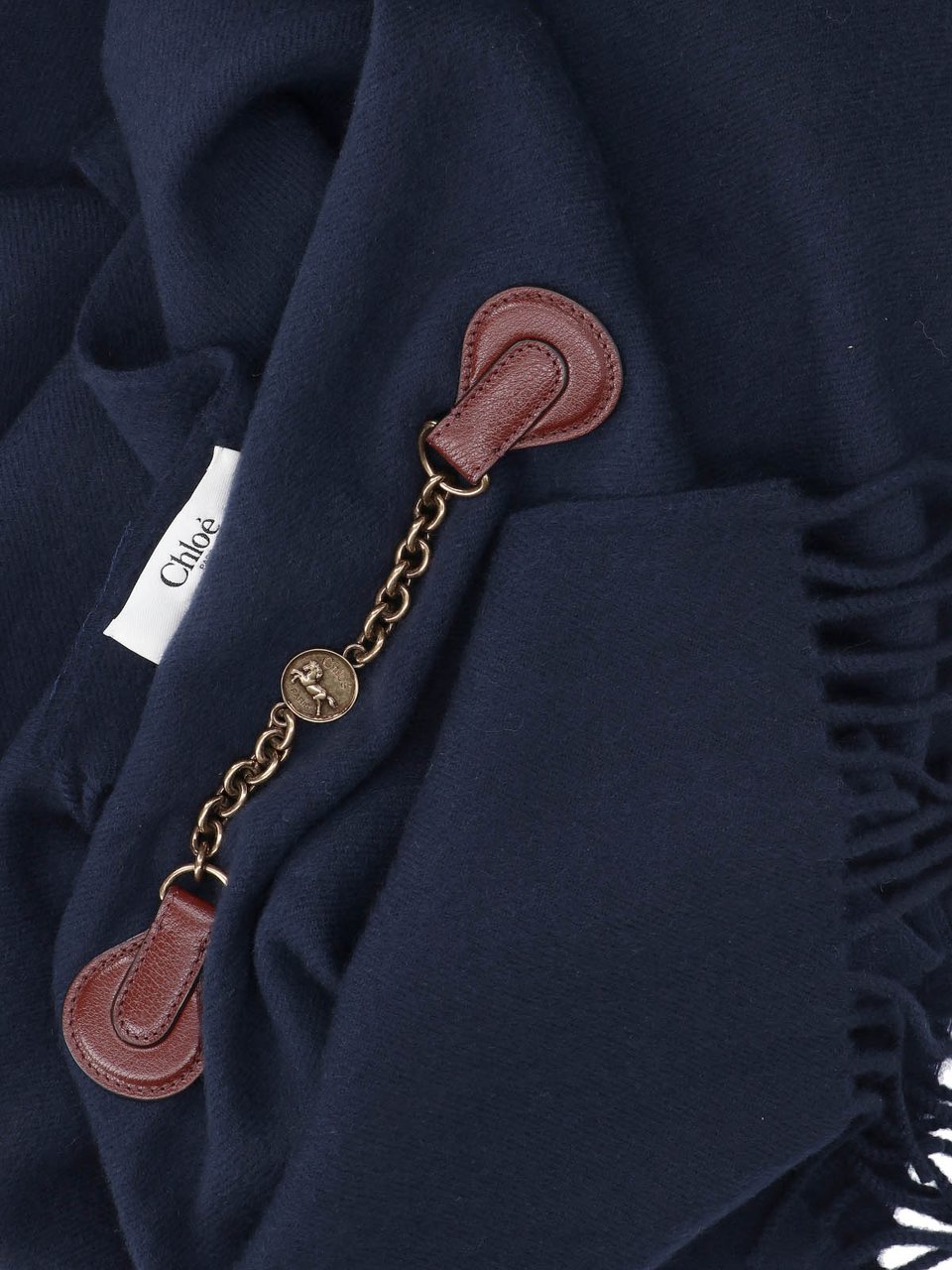Chloé Blue Iconic Wool Fringed Scarf Blauw