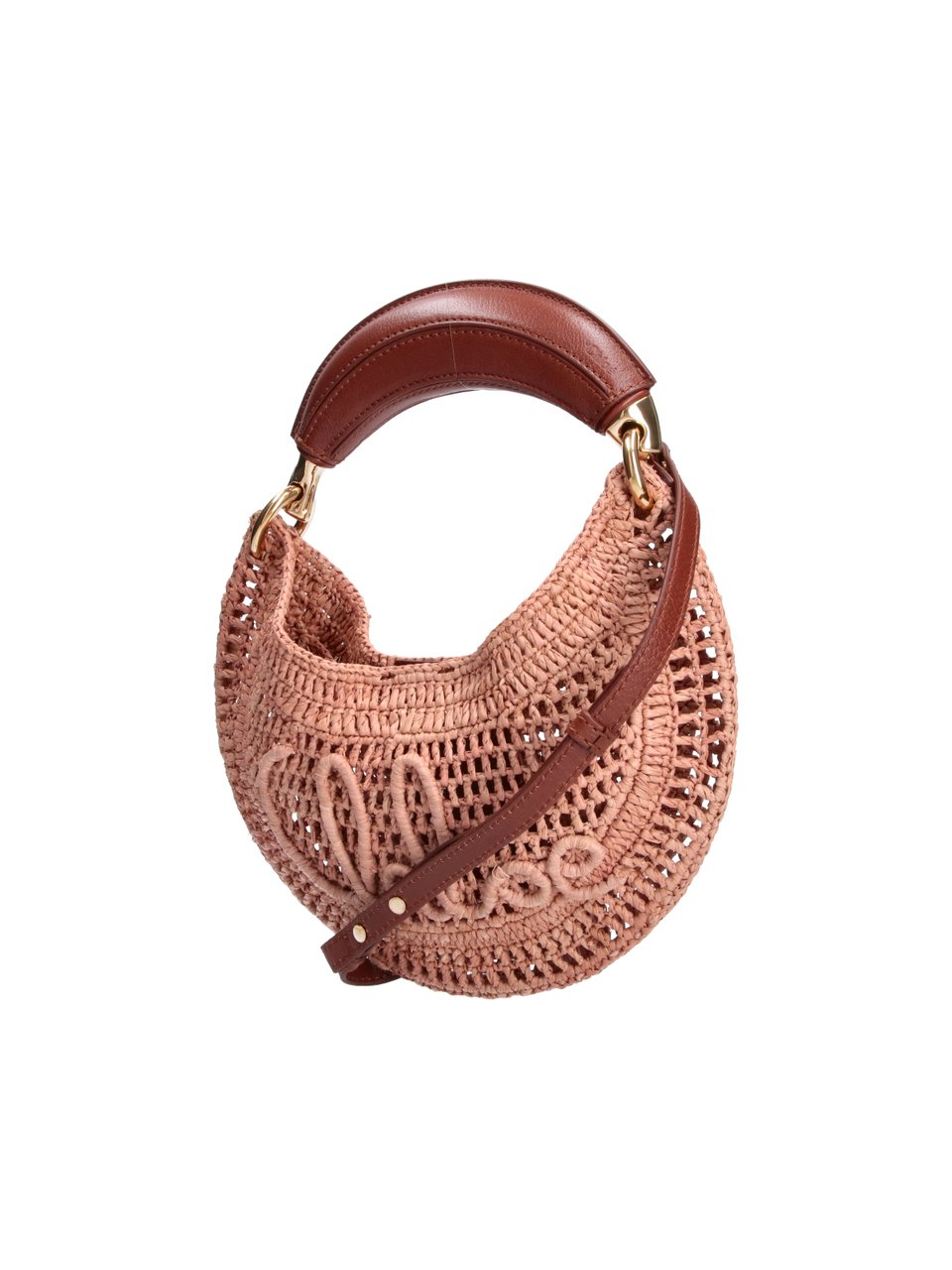 Chloé Mini Hobo Bag in Woven Raffia Bruin