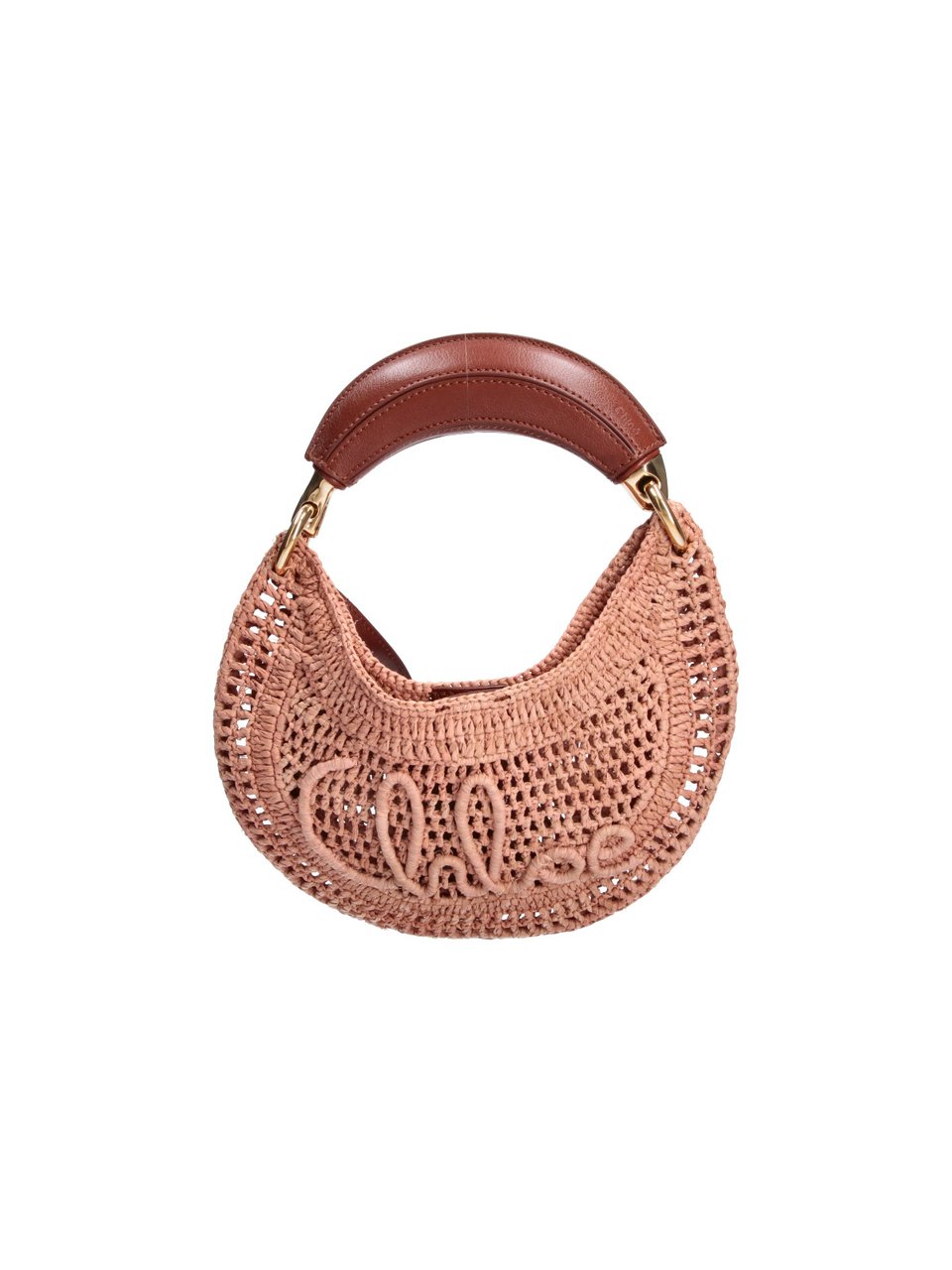 Chloé Mini Hobo Bag in Woven Raffia Bruin