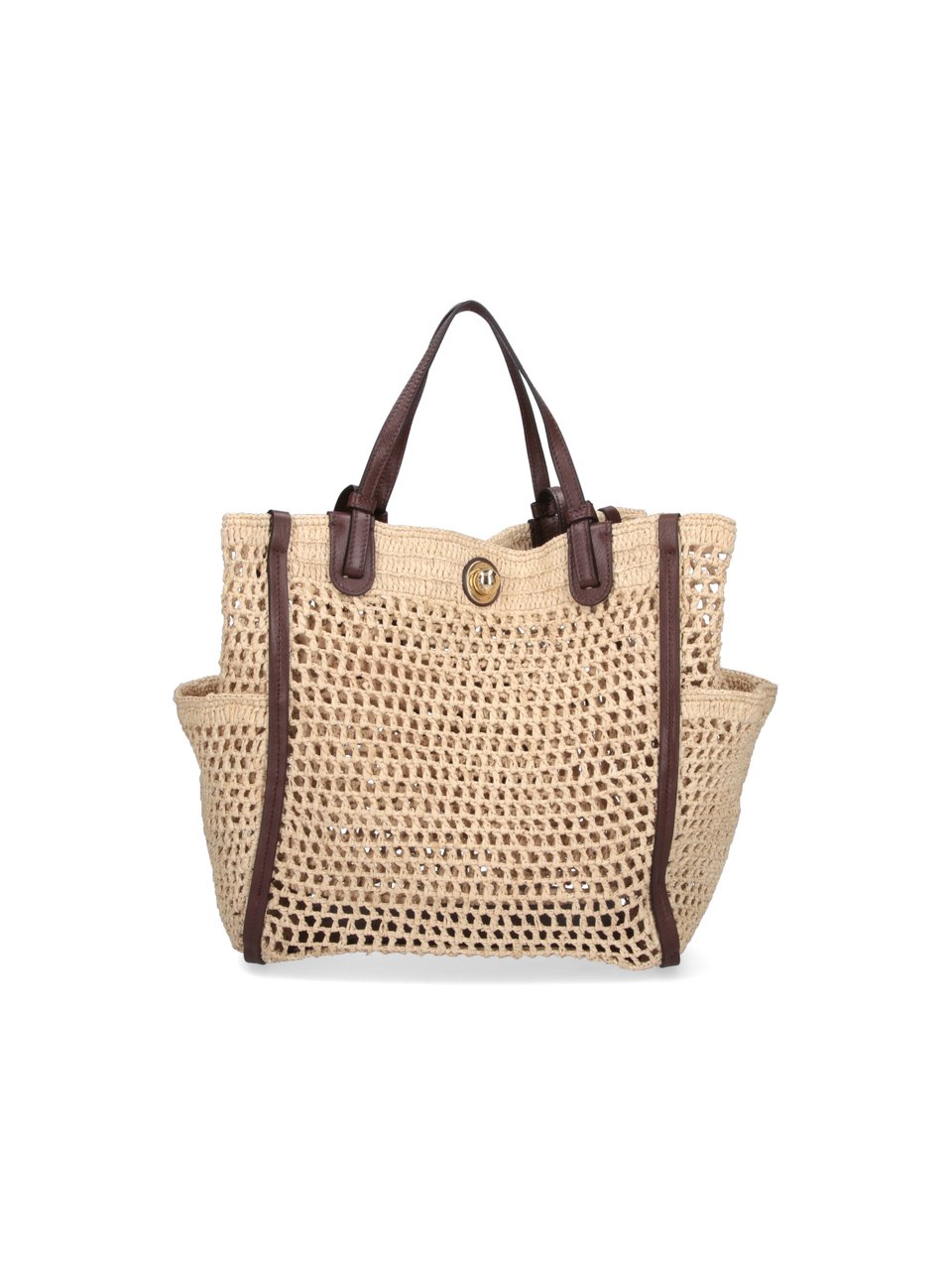 Chloé Woven Tote Bag with Textured Script Logo Neutraal