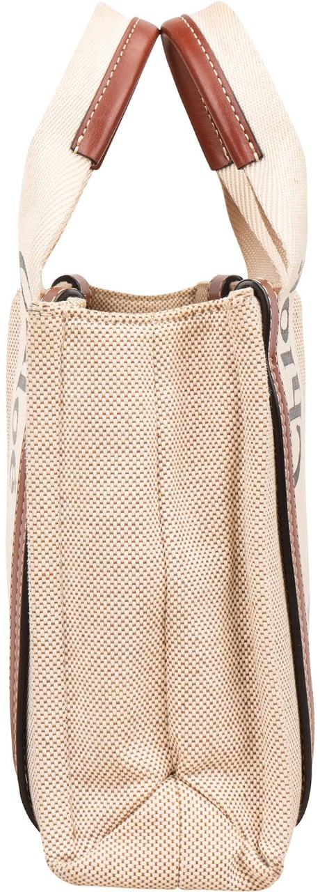 Chloé Canvas Small Woody Tote Handbag Beige