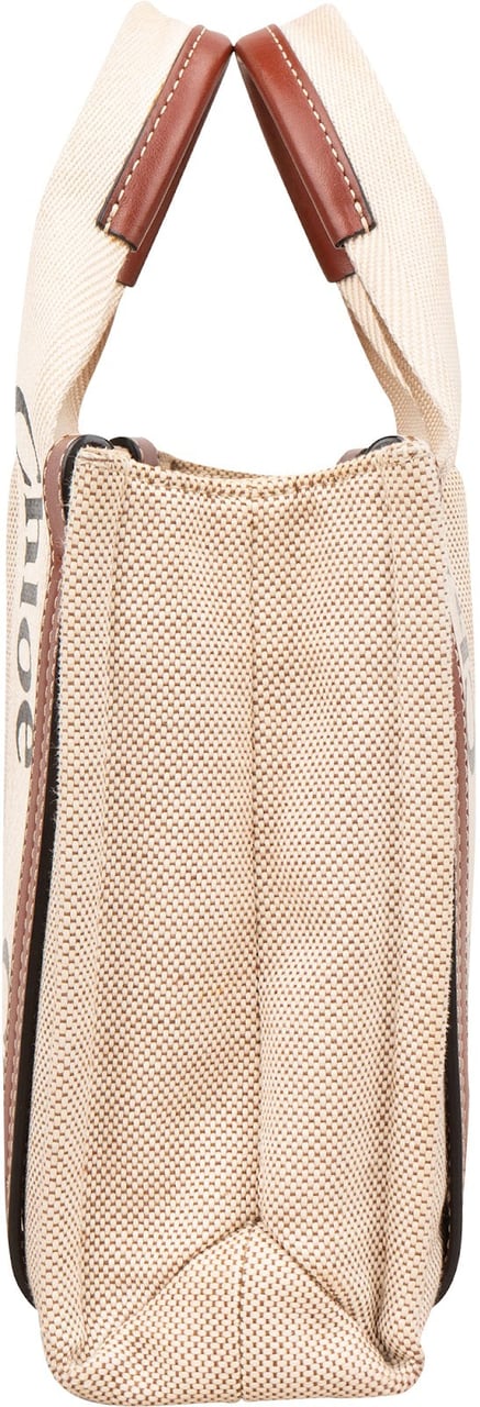 Chloé Canvas Small Woody Tote Handbag Beige