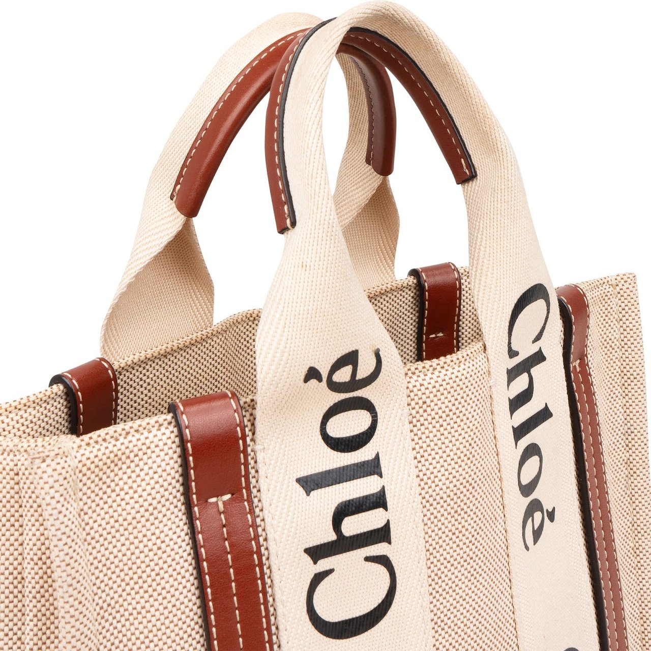 Chloé Canvas Small Woody Tote Handbag Beige