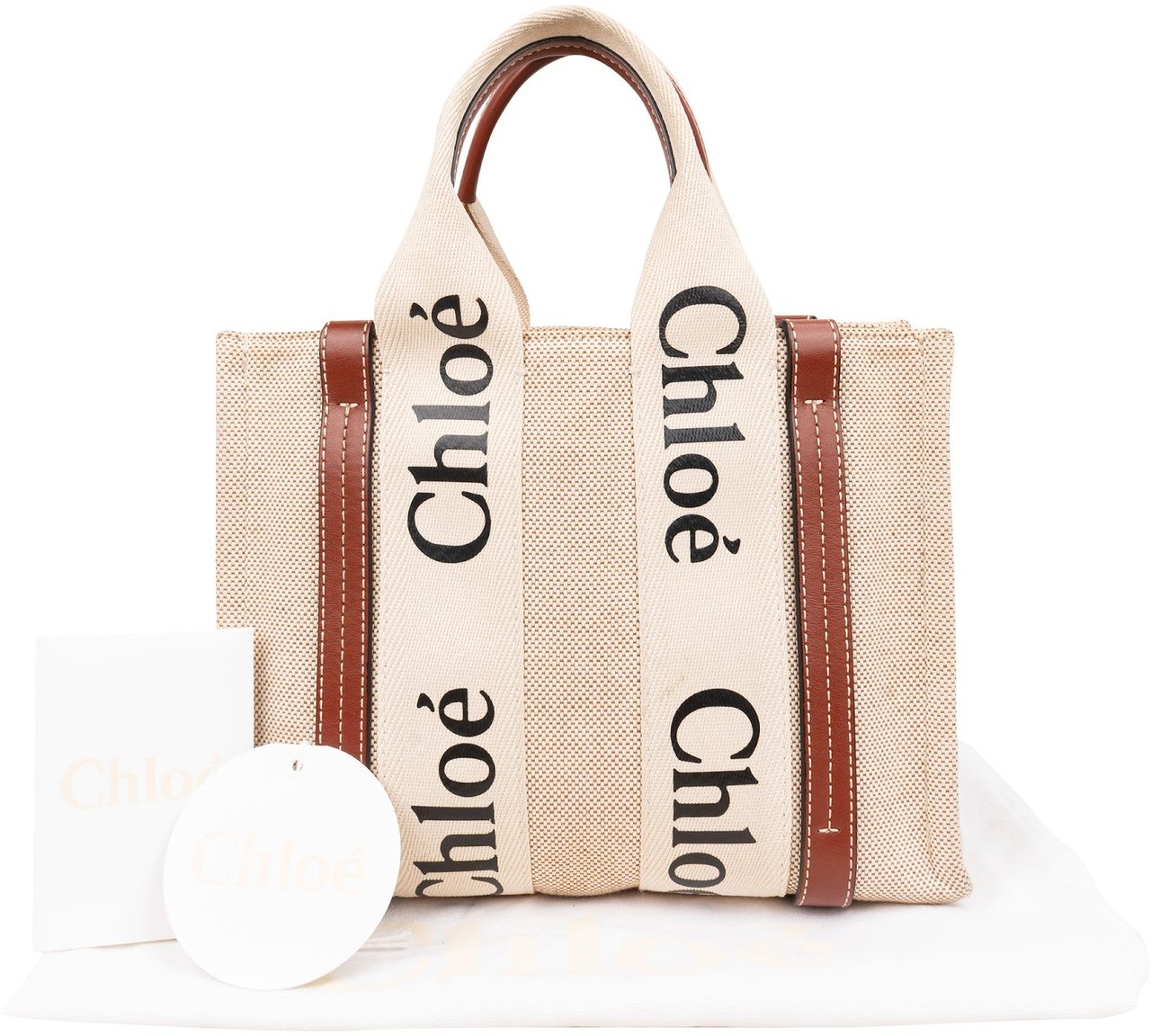 Chloé Canvas Small Woody Tote Handbag Beige