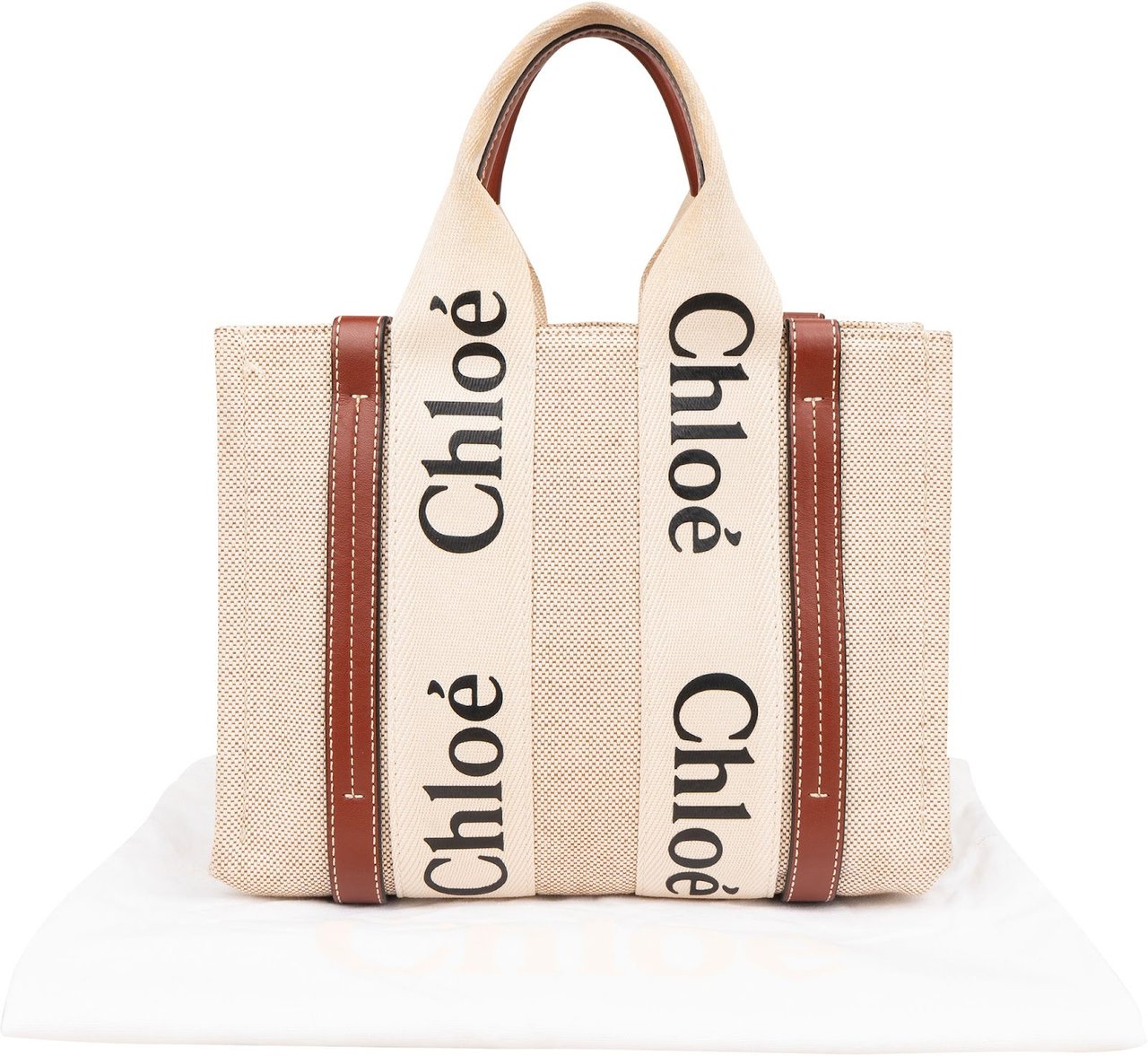 Chloé Canvas Small Woody Tote Handbag Beige