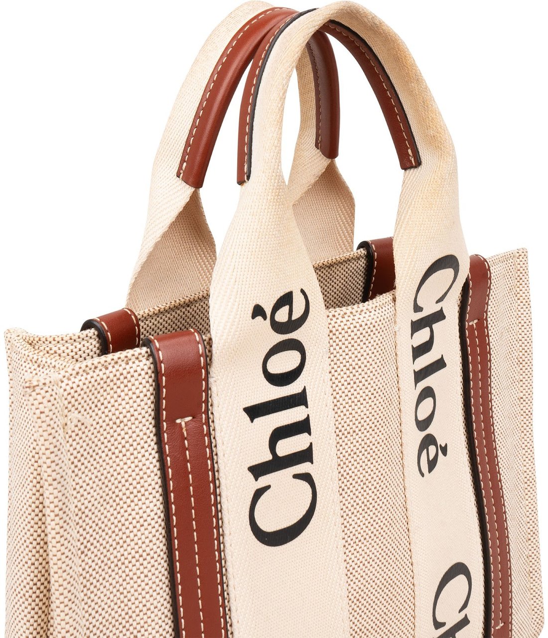 Chloé Canvas Small Woody Tote Handbag Beige