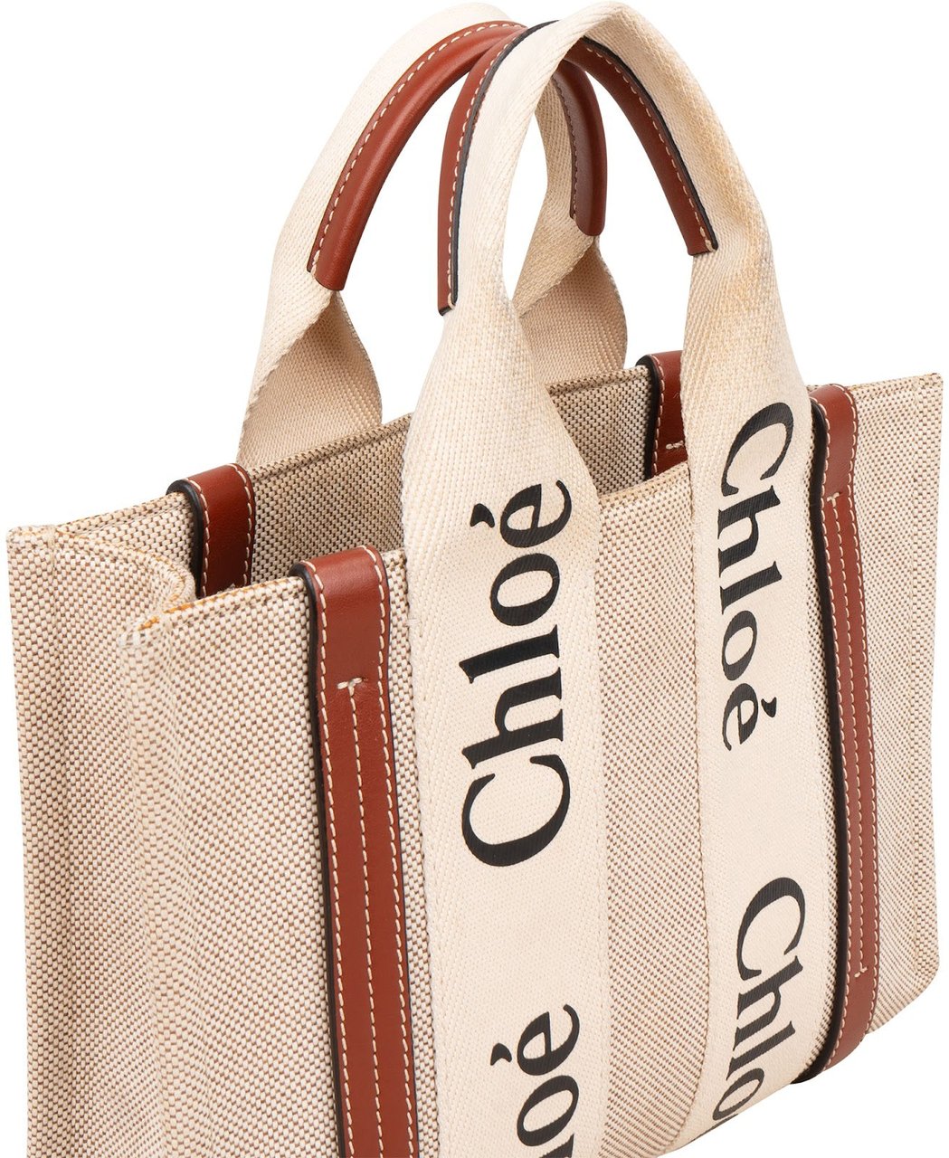Chloé Canvas Small Woody Tote Handbag Beige