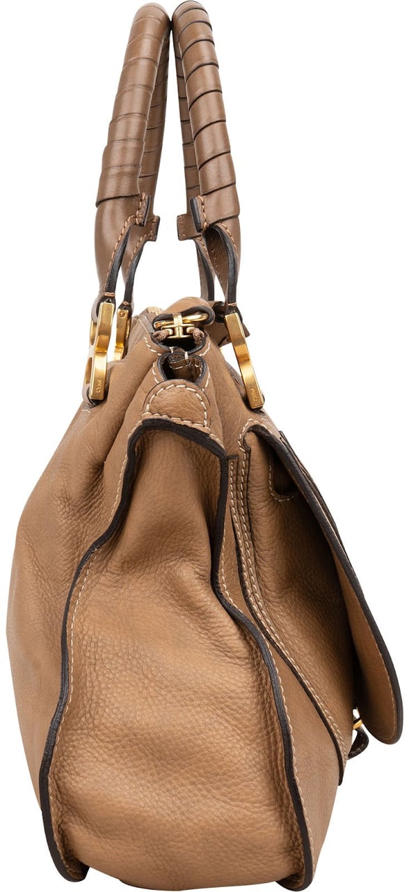 Chloé Grained Leather Marcie Satchel Handbag Bruin