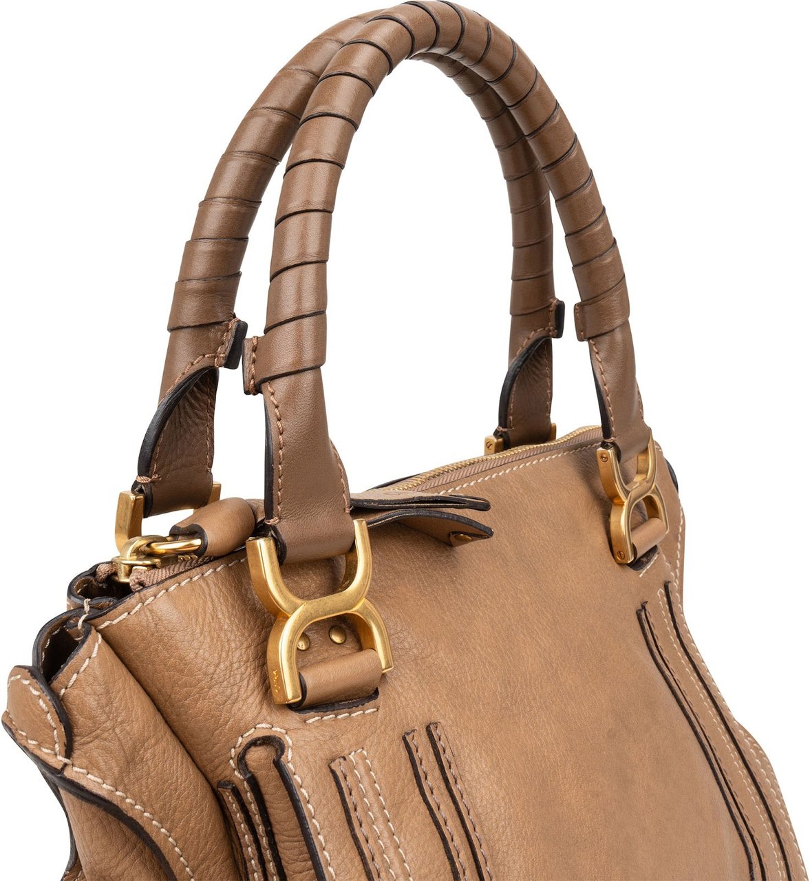 Chloé Grained Leather Marcie Satchel Handbag Bruin