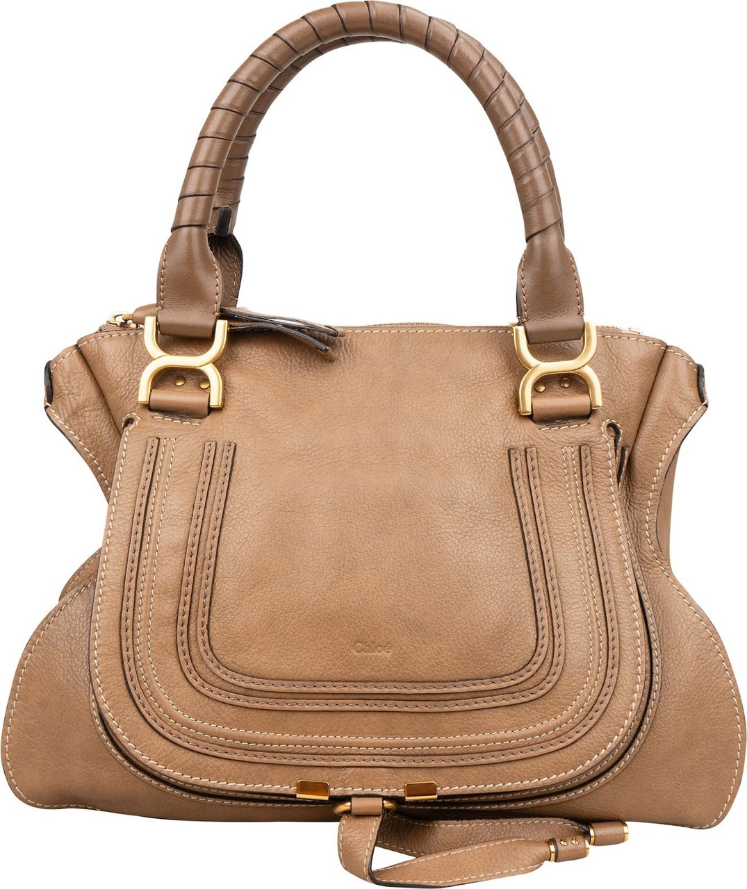 Chloé Grained Leather Marcie Satchel Handbag Bruin