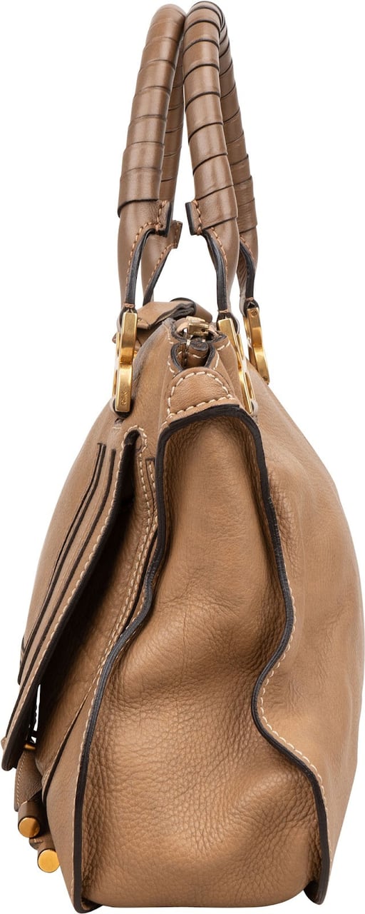 Chloé Grained Leather Marcie Satchel Handbag Bruin