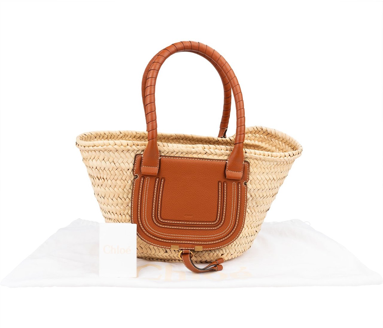 Chloé Marcie Basket Raffia Shoulder Bag Beige