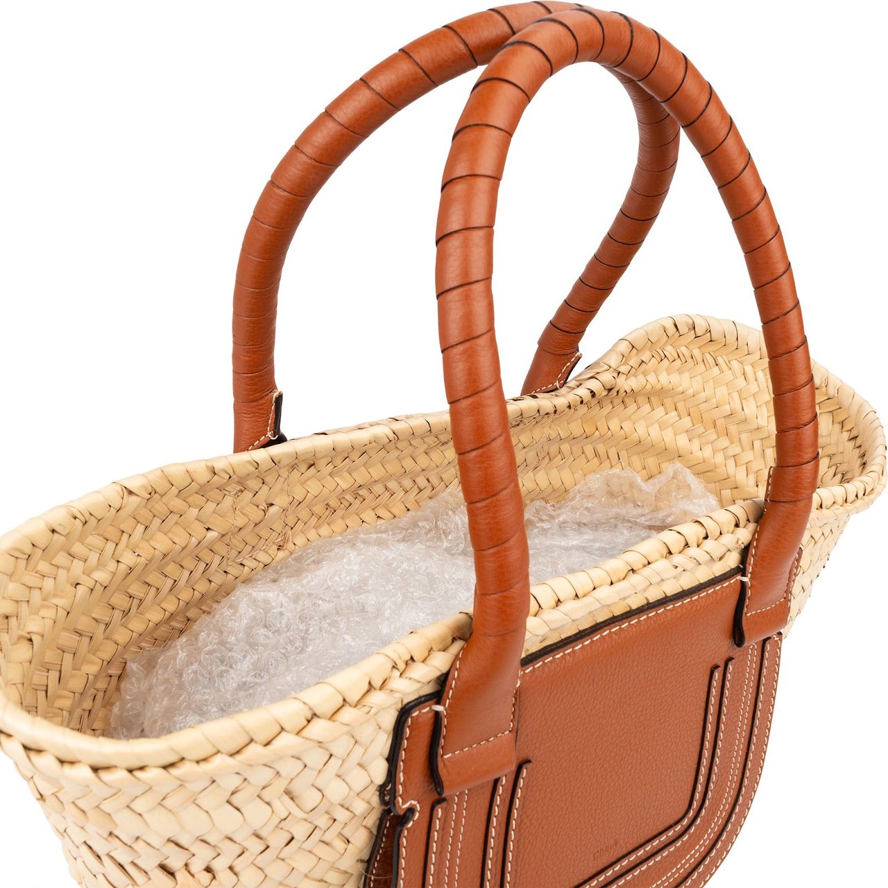 Chloé Marcie Basket Raffia Shoulder Bag Beige
