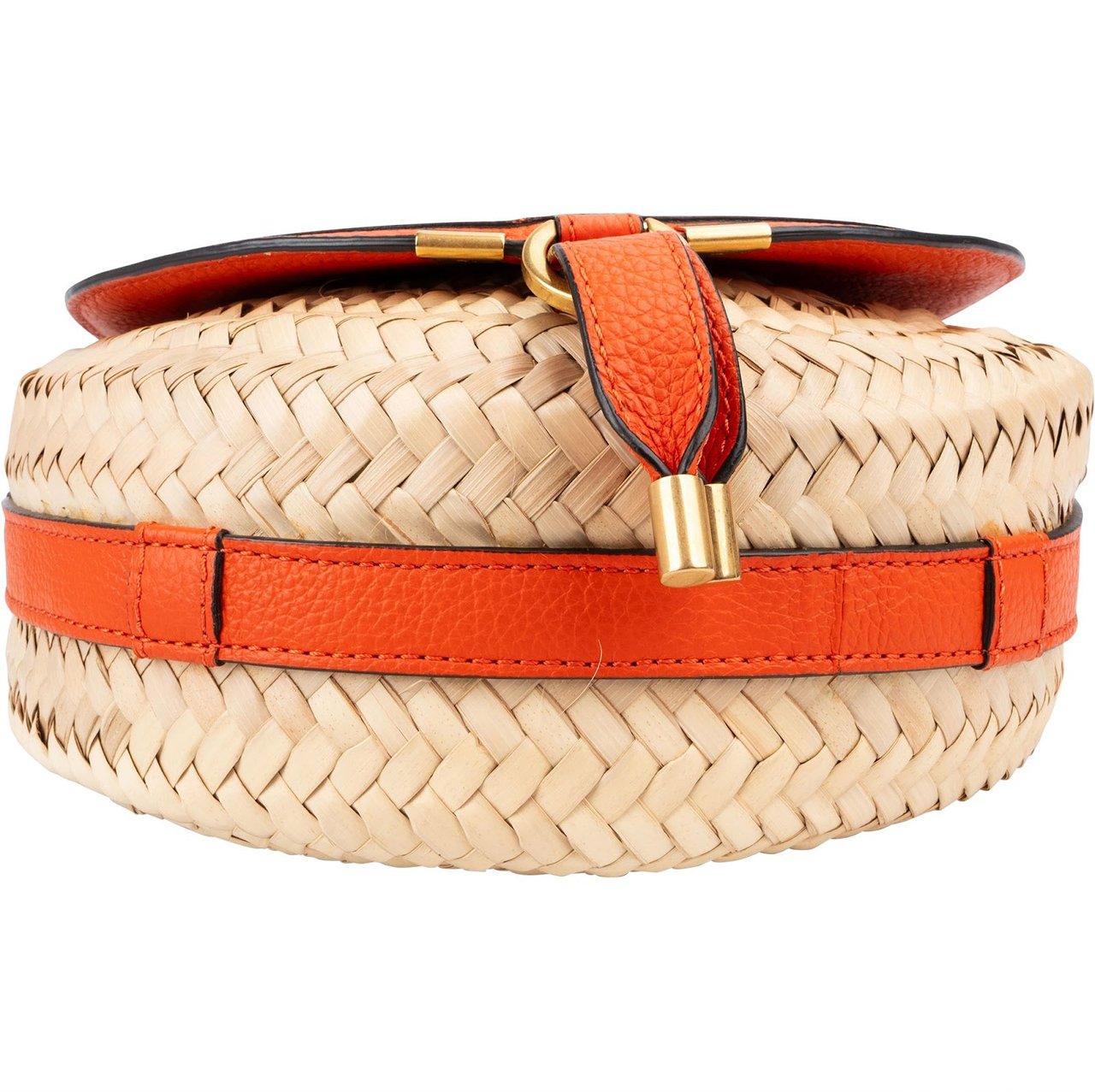 Chloé Grained Calfskin Raffia Marcie Saddle Basket Crossbody Bag Oranje