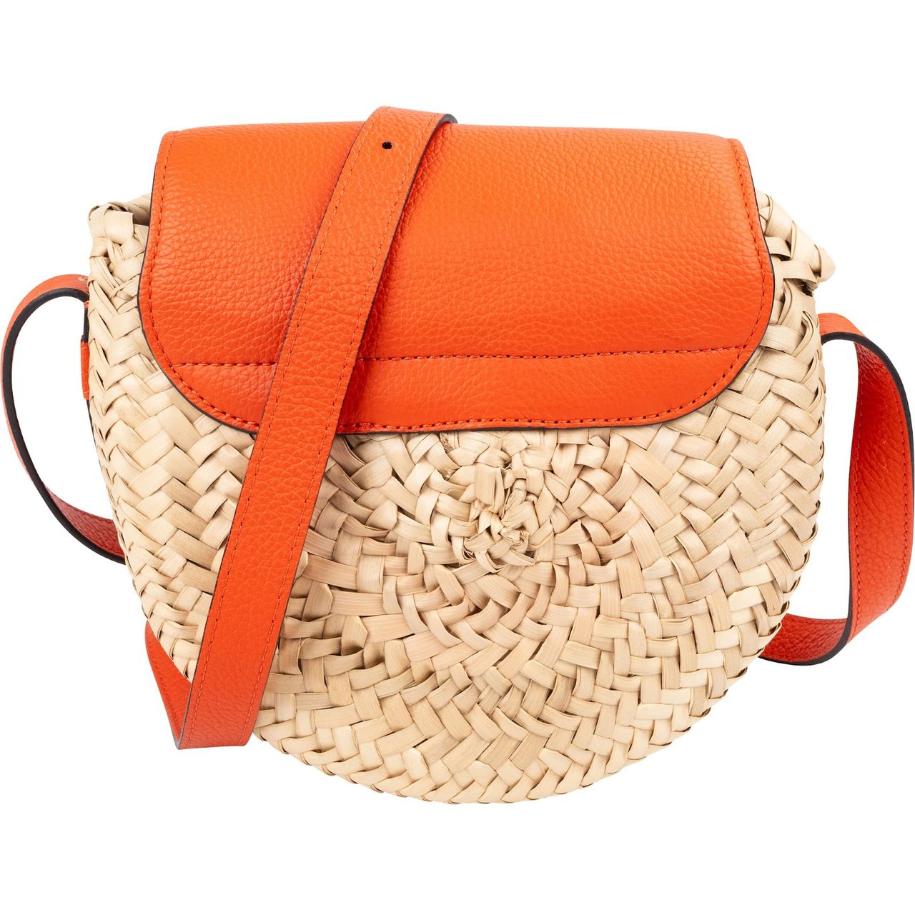 Chloé Grained Calfskin Raffia Marcie Saddle Basket Crossbody Bag Oranje
