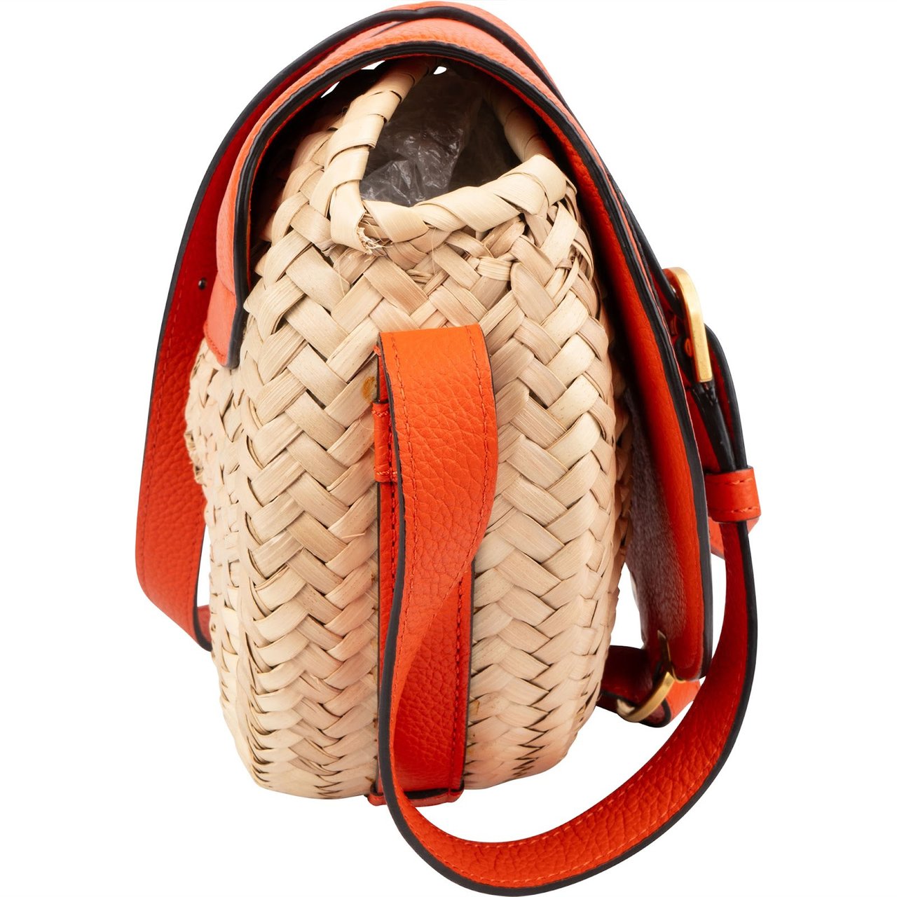 Chloé Grained Calfskin Raffia Marcie Saddle Basket Crossbody Bag Oranje