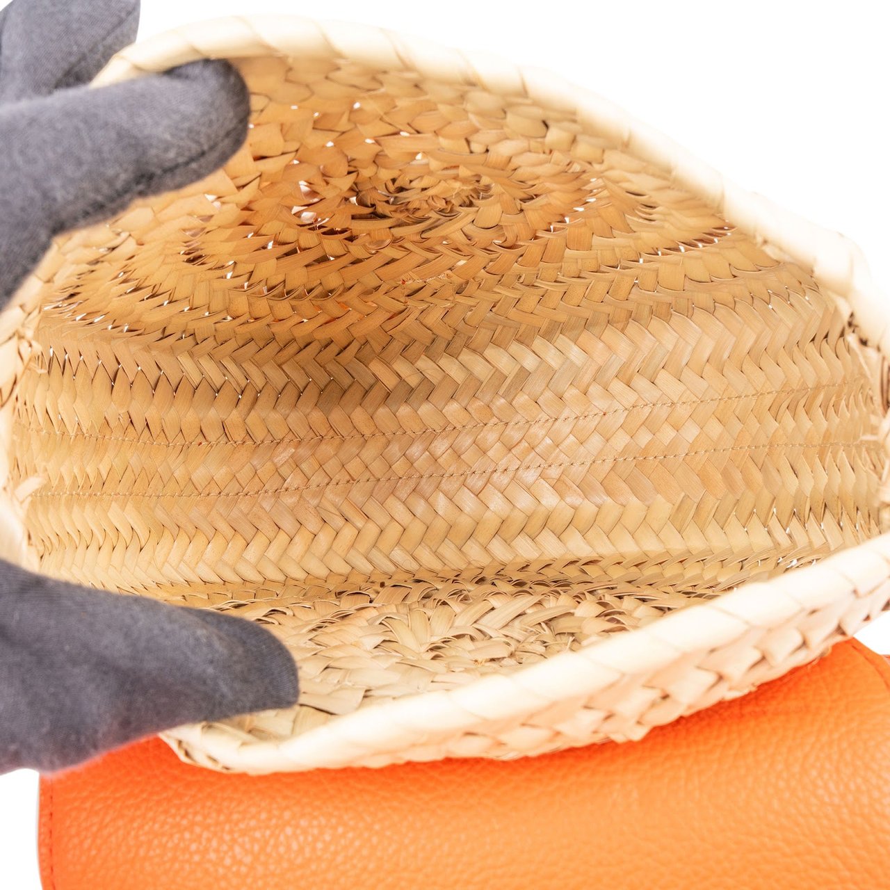 Chloé Grained Calfskin Raffia Marcie Saddle Basket Crossbody Bag Oranje