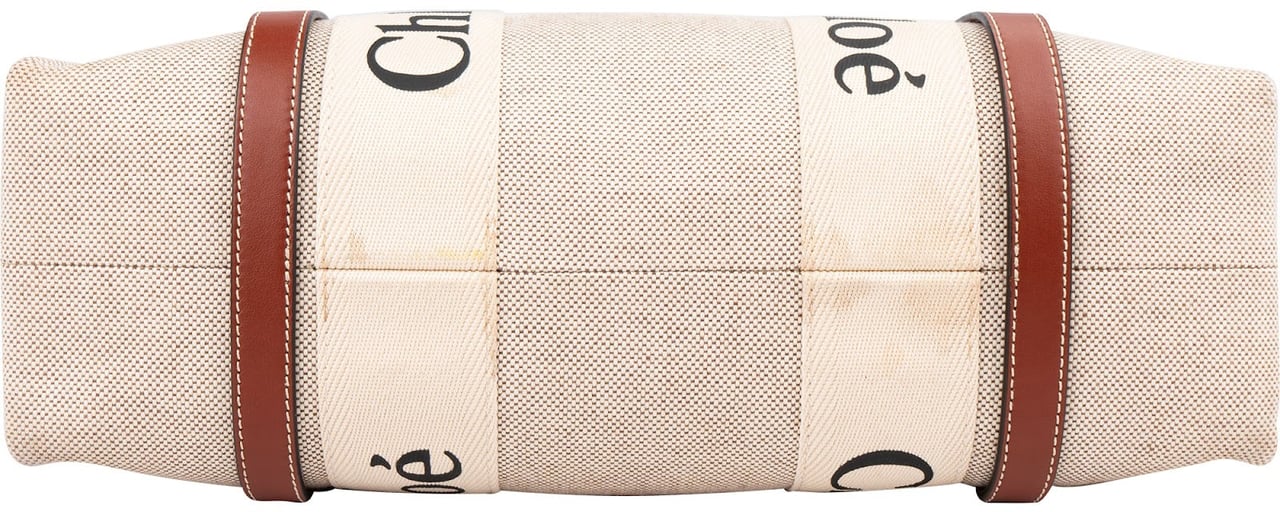 Chloé Canvas Woody Tote Medium Shoulder Bag Beige