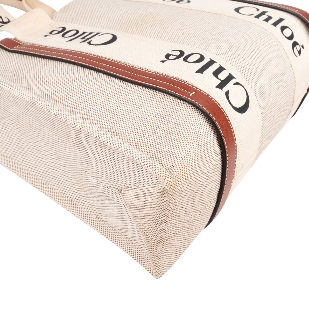 Chloé Canvas Woody Tote Medium Shoulder Bag Beige