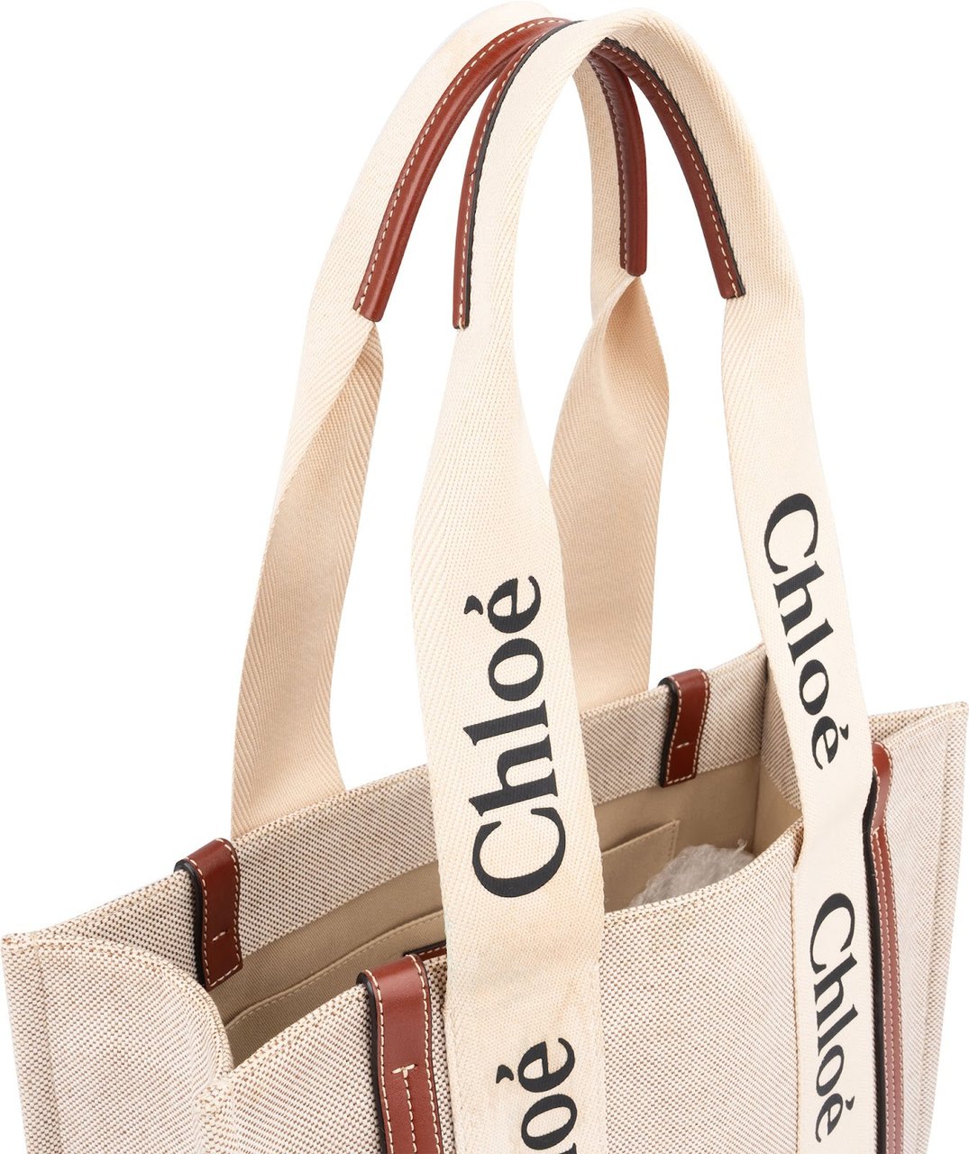 Chloé Canvas Woody Tote Medium Shoulder Bag Beige