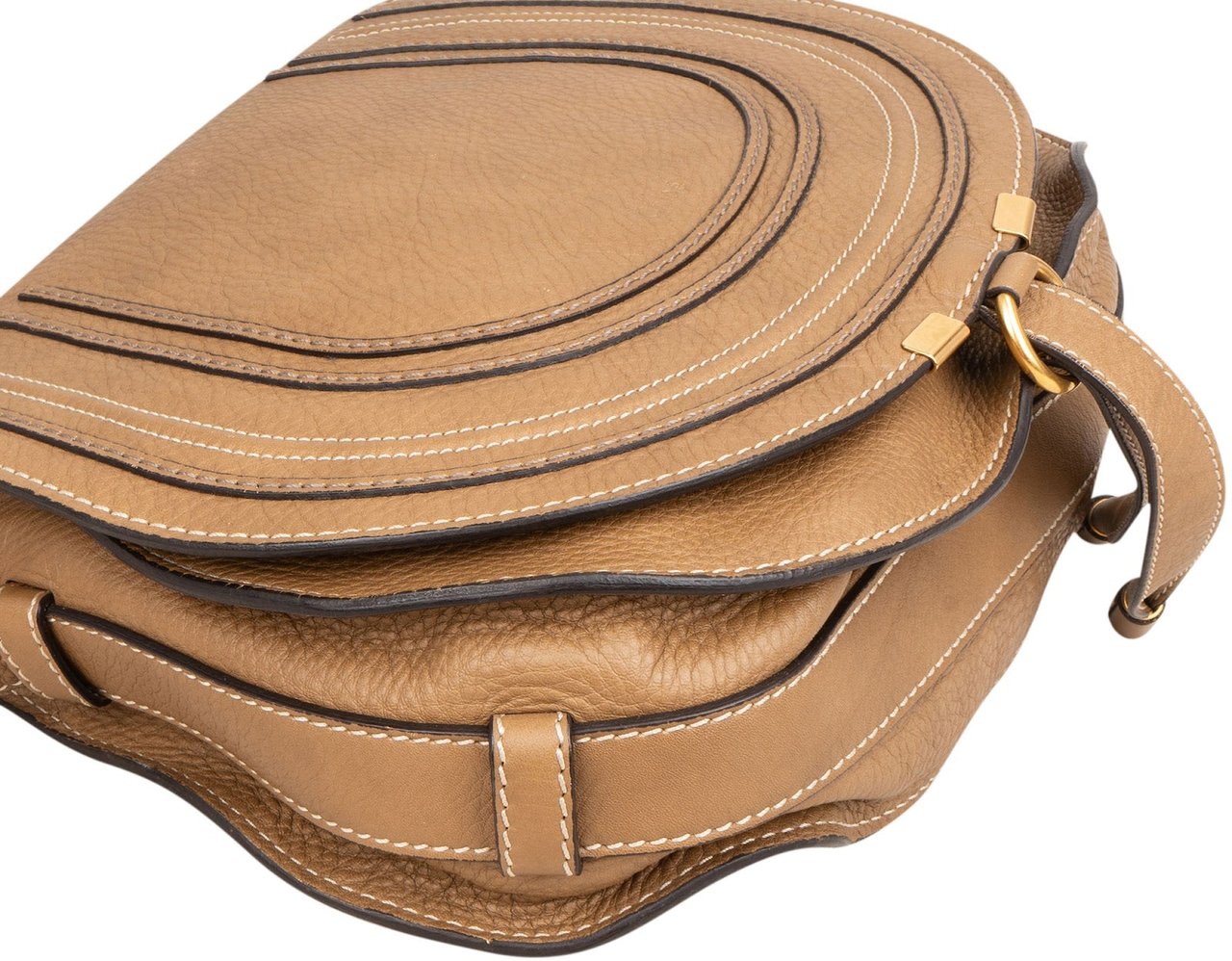 Chloé Grained Leather Marcie Saddle Crossbody Bag Bruin