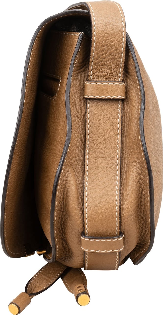 Chloé Grained Leather Marcie Saddle Crossbody Bag Bruin