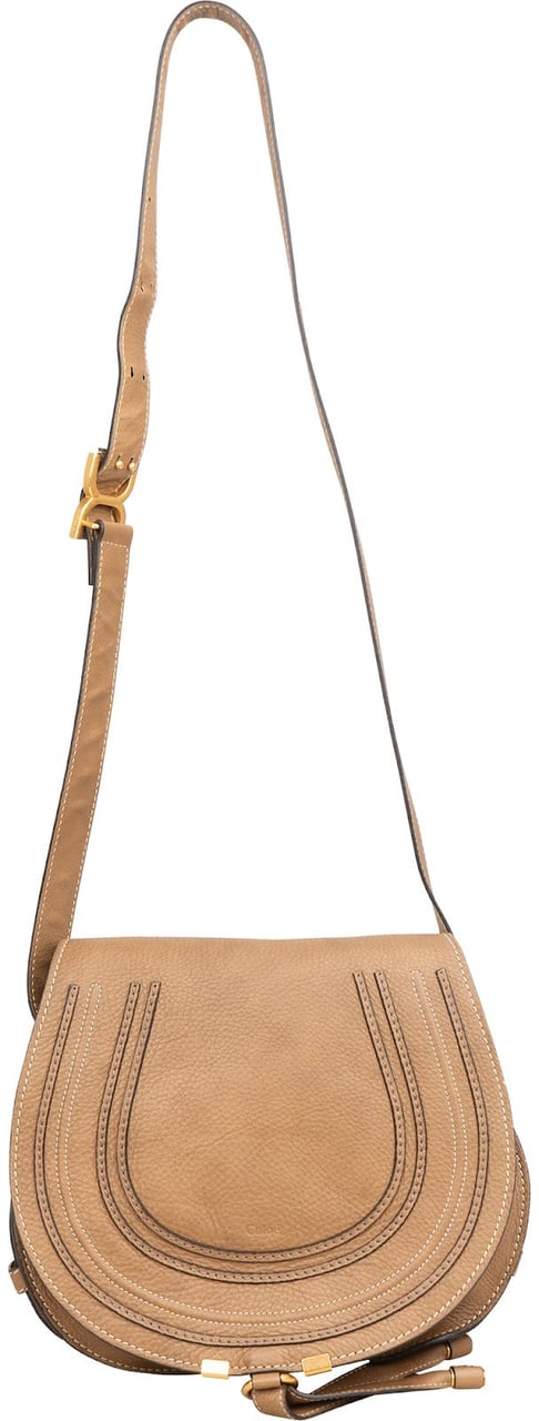 Chloé Grained Leather Marcie Saddle Crossbody Bag Bruin