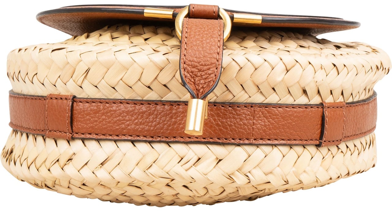 Chloé Raffia Grained Leather Marcie Saddle Crossbody Bag Bruin