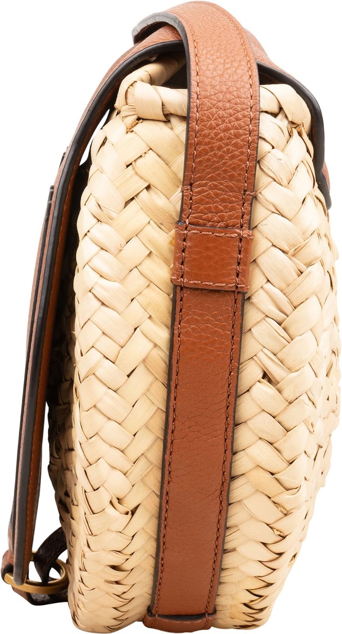 Chloé Raffia Grained Leather Marcie Saddle Crossbody Bag Bruin