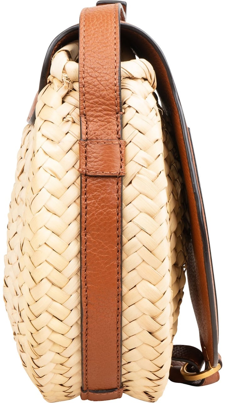 Chloé Raffia Grained Leather Marcie Saddle Crossbody Bag Bruin