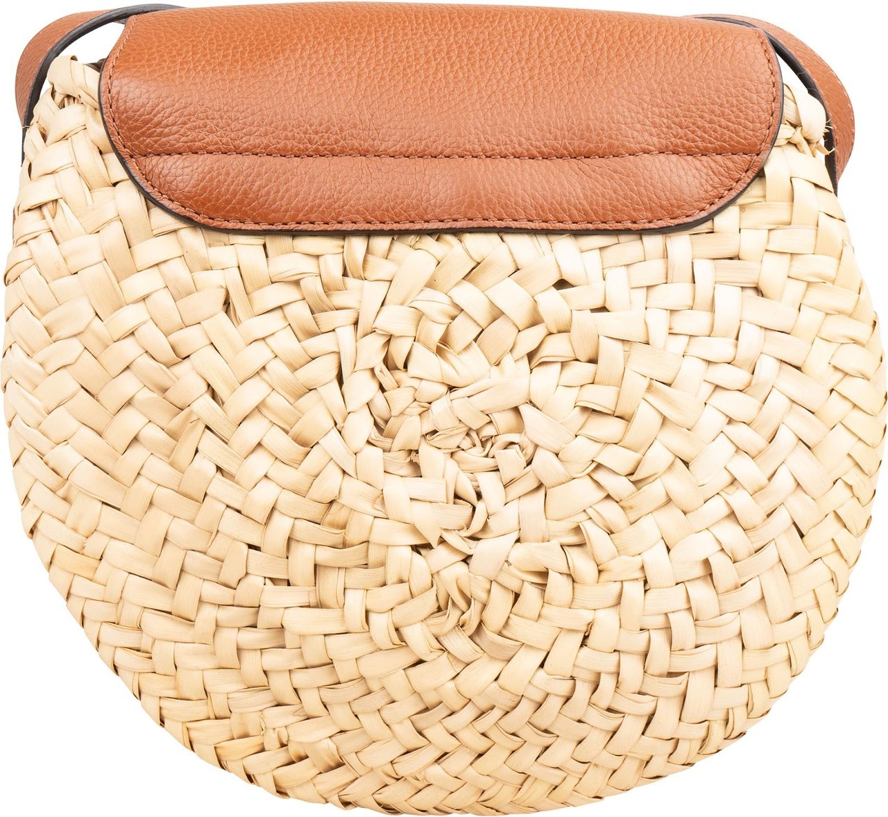 Chloé Raffia Grained Leather Marcie Saddle Crossbody Bag Bruin